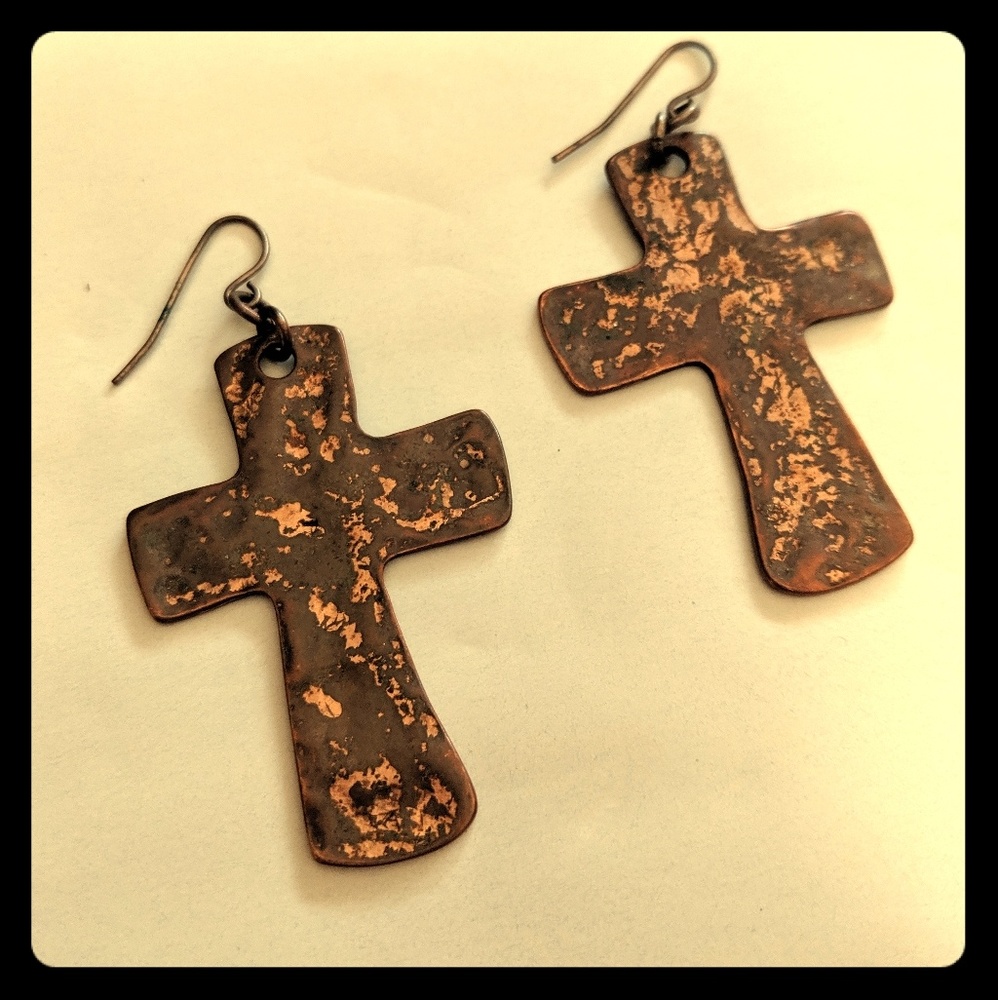 Copper cross earrings